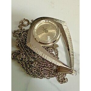 Vintage Sheffield Swiss Pendant Watch Silver Tone Teardrop Necklace 1960s MCM